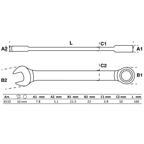 Klucz płasko-oczkowy z grzechotką | 10 mm - 2