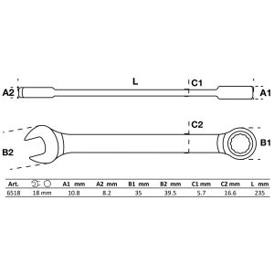 Klucz płasko-oczkowy z grzechotką | 18 mm - 2