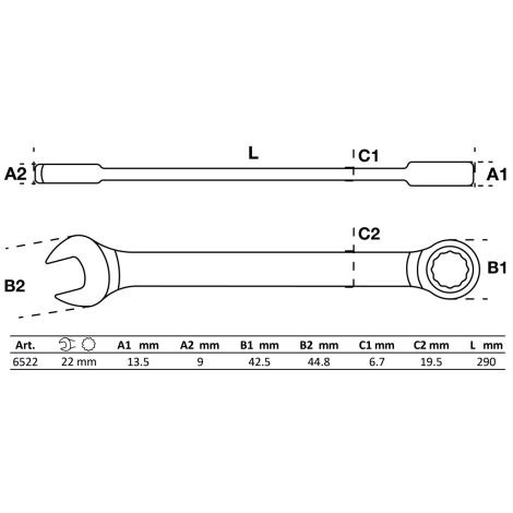 Klucz płasko-oczkowy z grzechotką | 22 mm - 2