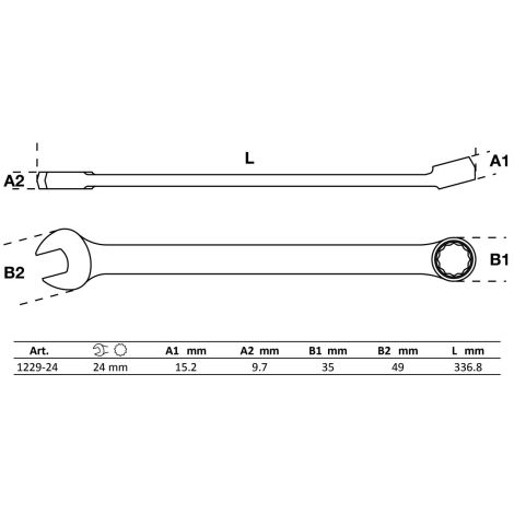 Klucz płasko-oczkowy | długi | 24 mm - 4
